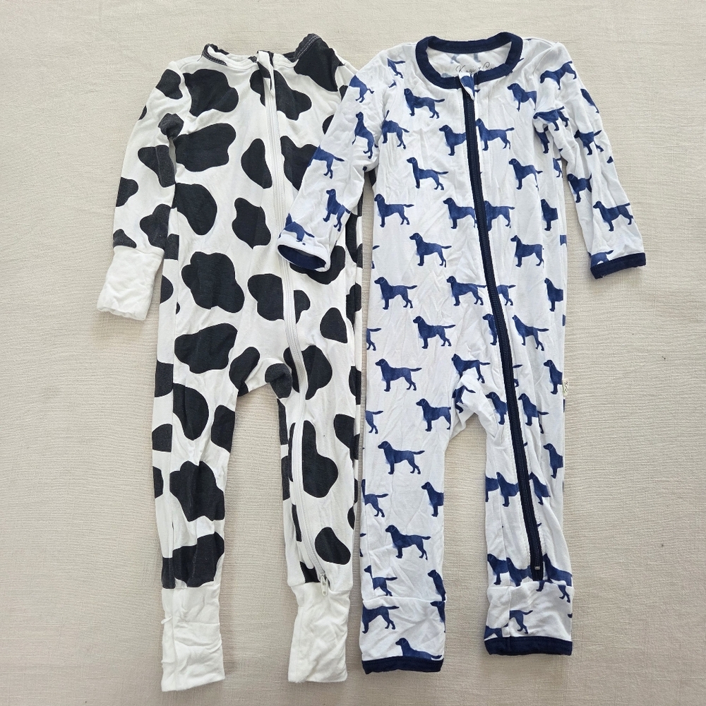 BUNDLE Angel Dear Kozi & Co Pajamas Sleepers Cow Spots Dogs Puppies 12 18 Months